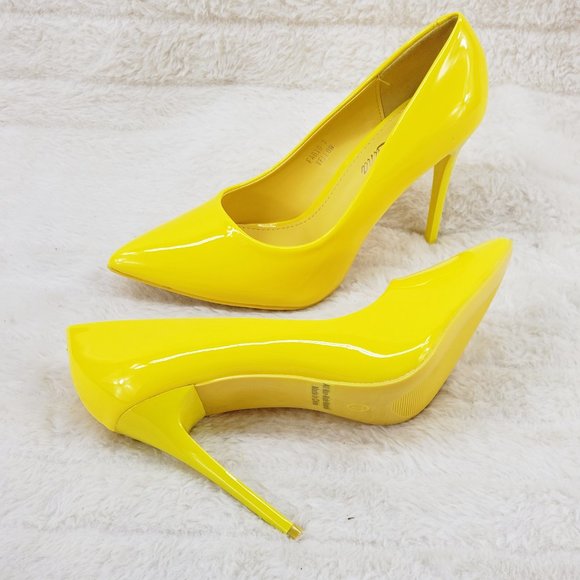 Bella Luna Shoes - Bright Yellow Patent High Heel Pumps Matching Colored Sole Fabio